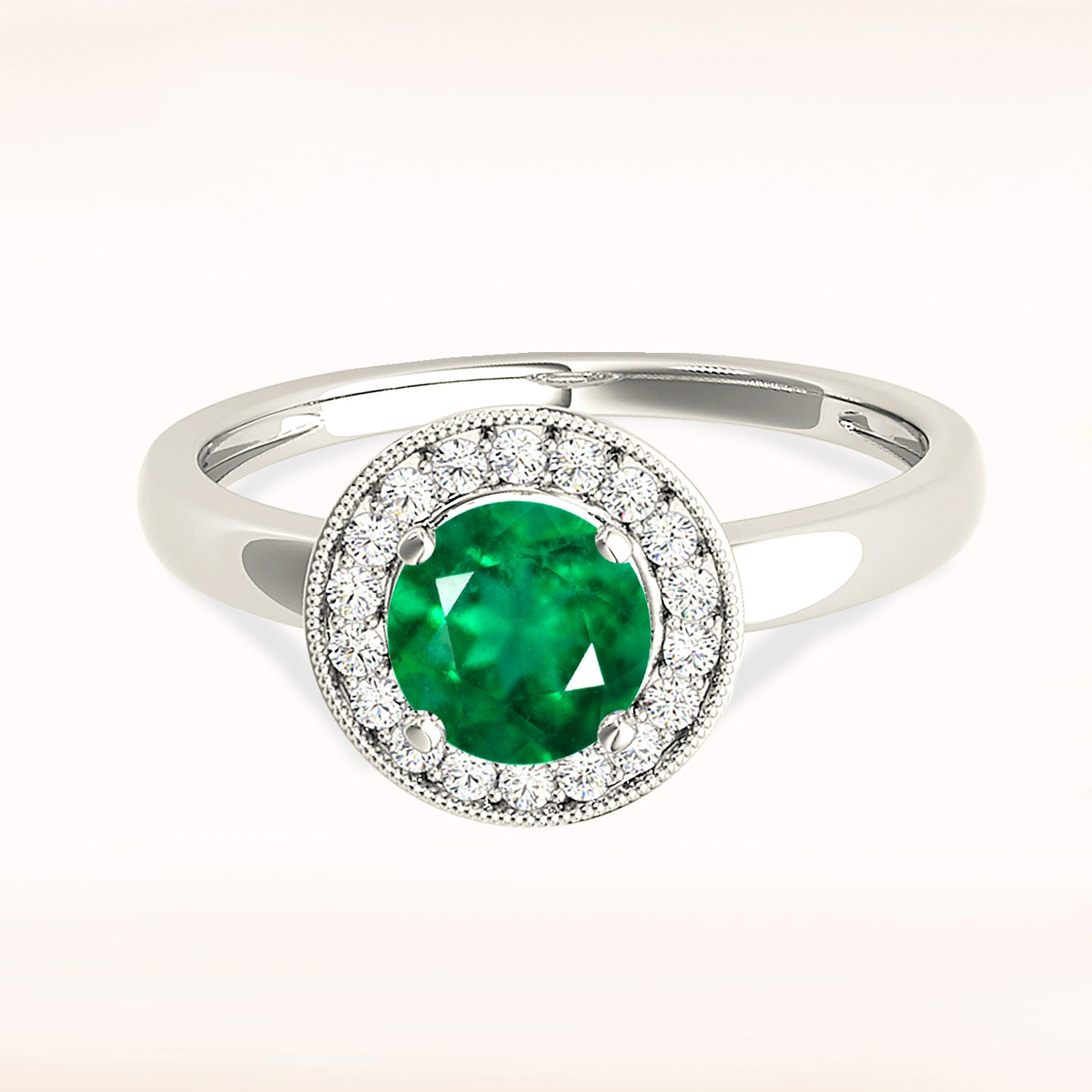 1.14 ct. Genuine Emerald Ring with 0.20 ctw. Diamond Milgrain Halo And Solid Gold Shank-VIRABYANI